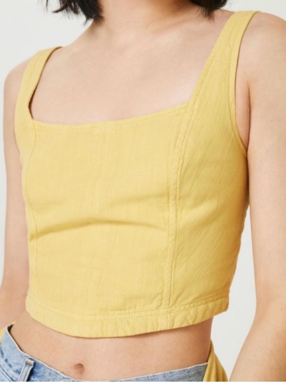 Anthropologie Pilcro Corset Tank Smocked Top Size Medium Chartreuse Linen Blend